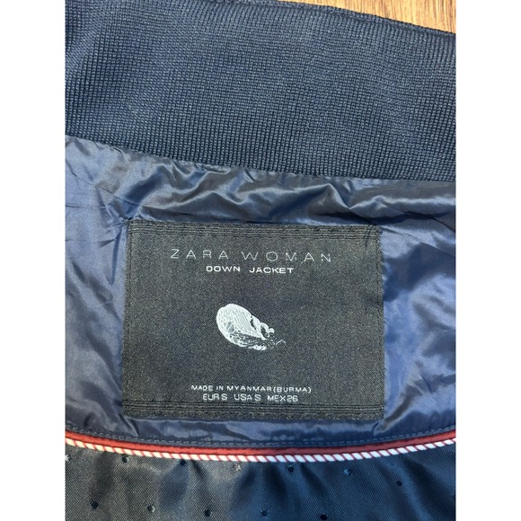 Zara Lightweight Packable Puffer Down Jacket Quilted Navy Blue Size S Duck - Picture 8 of 10